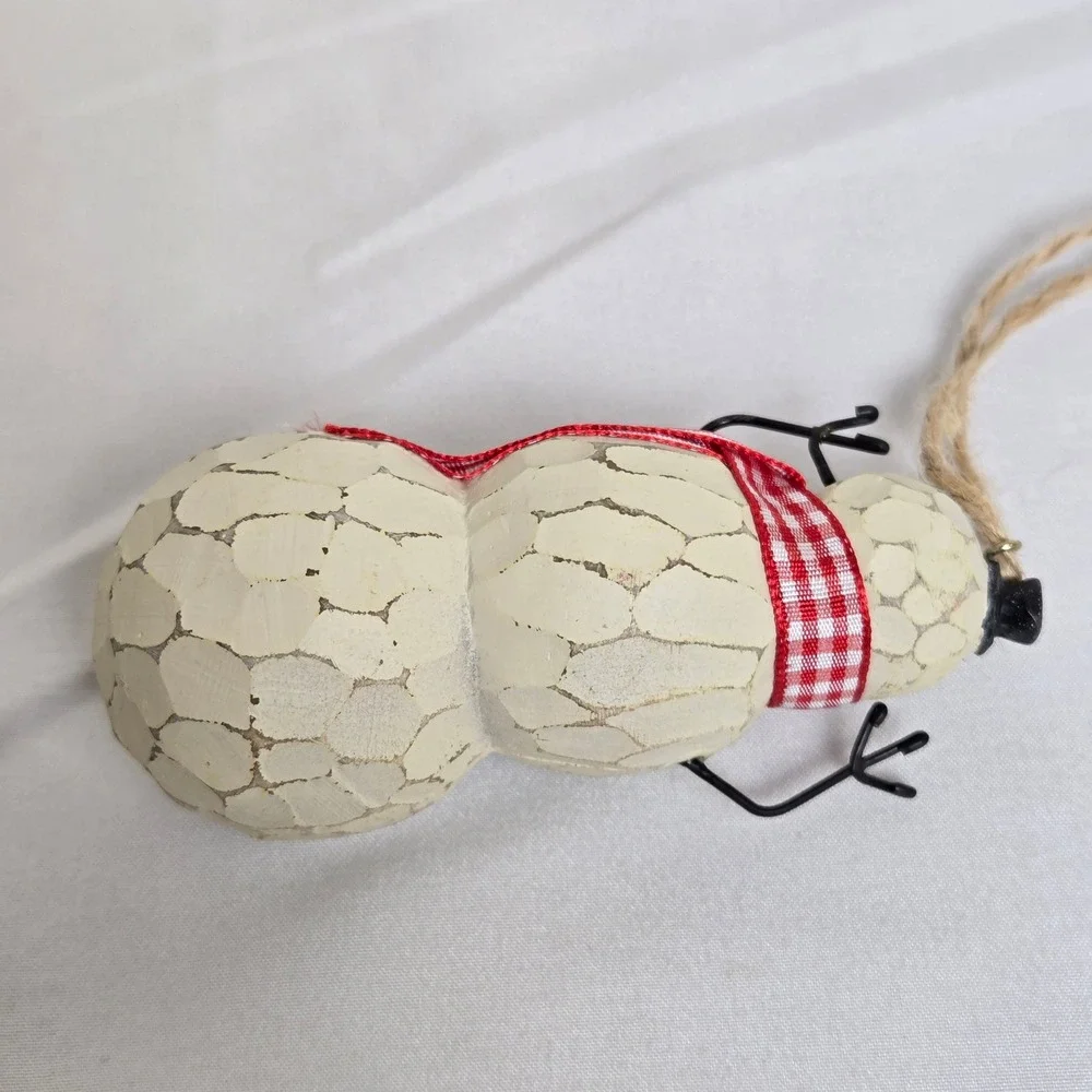 Rustic Primitive Style Snowman Christmas Ornament Crackled Finish 3.75